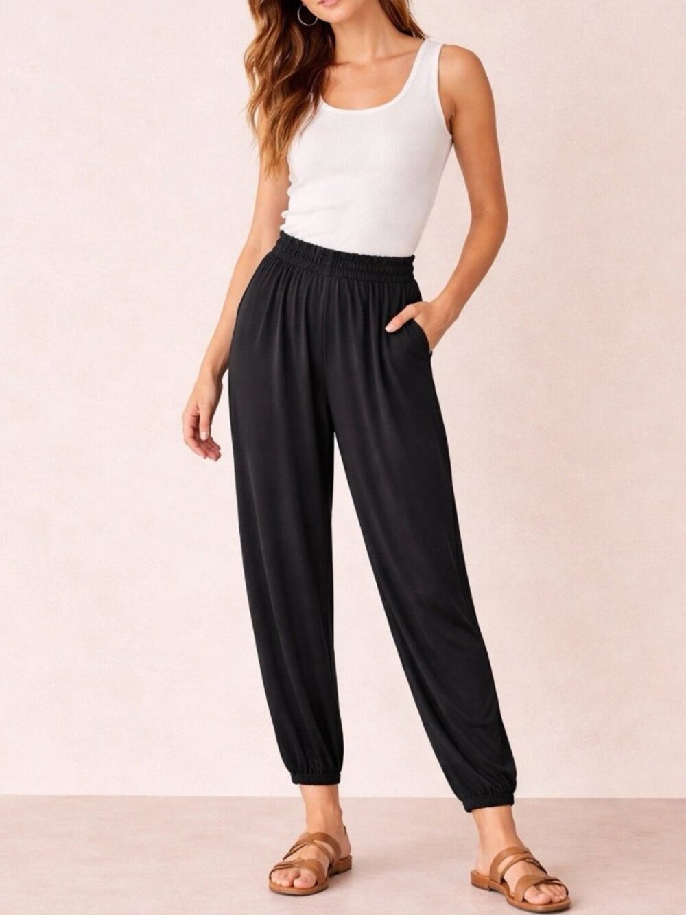 Anthropologie Pants Women XS Black Jersey Knit Paper Bag Waist Parachute Baggy